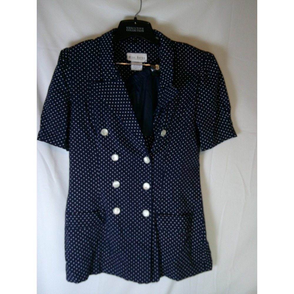 Vintage Miss Darby Womens Navy Polka Dot Double‎ Breasted Skirt Suit Set Size 12